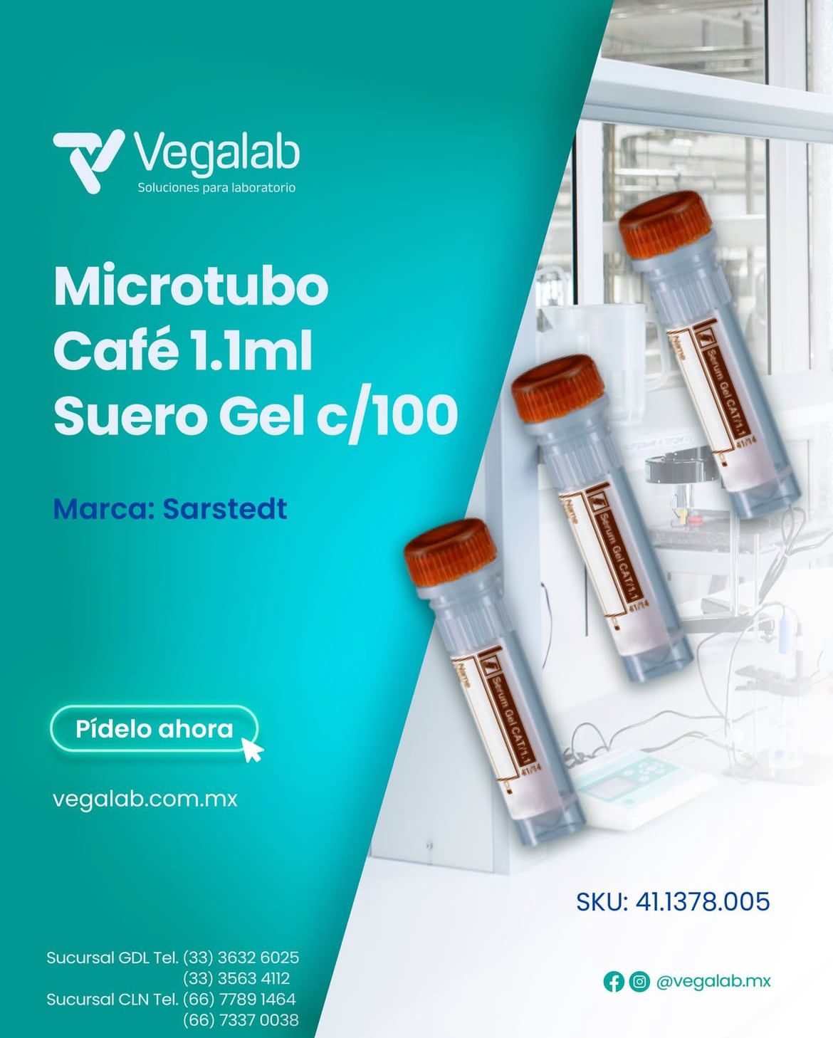 Microtubo 1.1ml Café Suero Gel c/100 piezas - Sarstedt