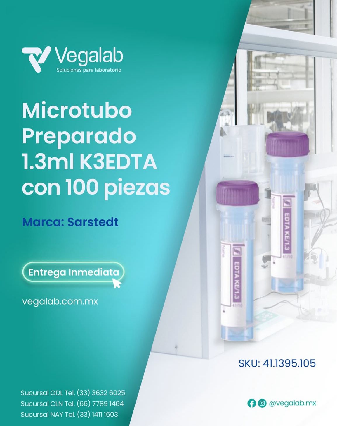 Microtubo 1.3ml Lila EDTA c/100 piezas - Sarstedt