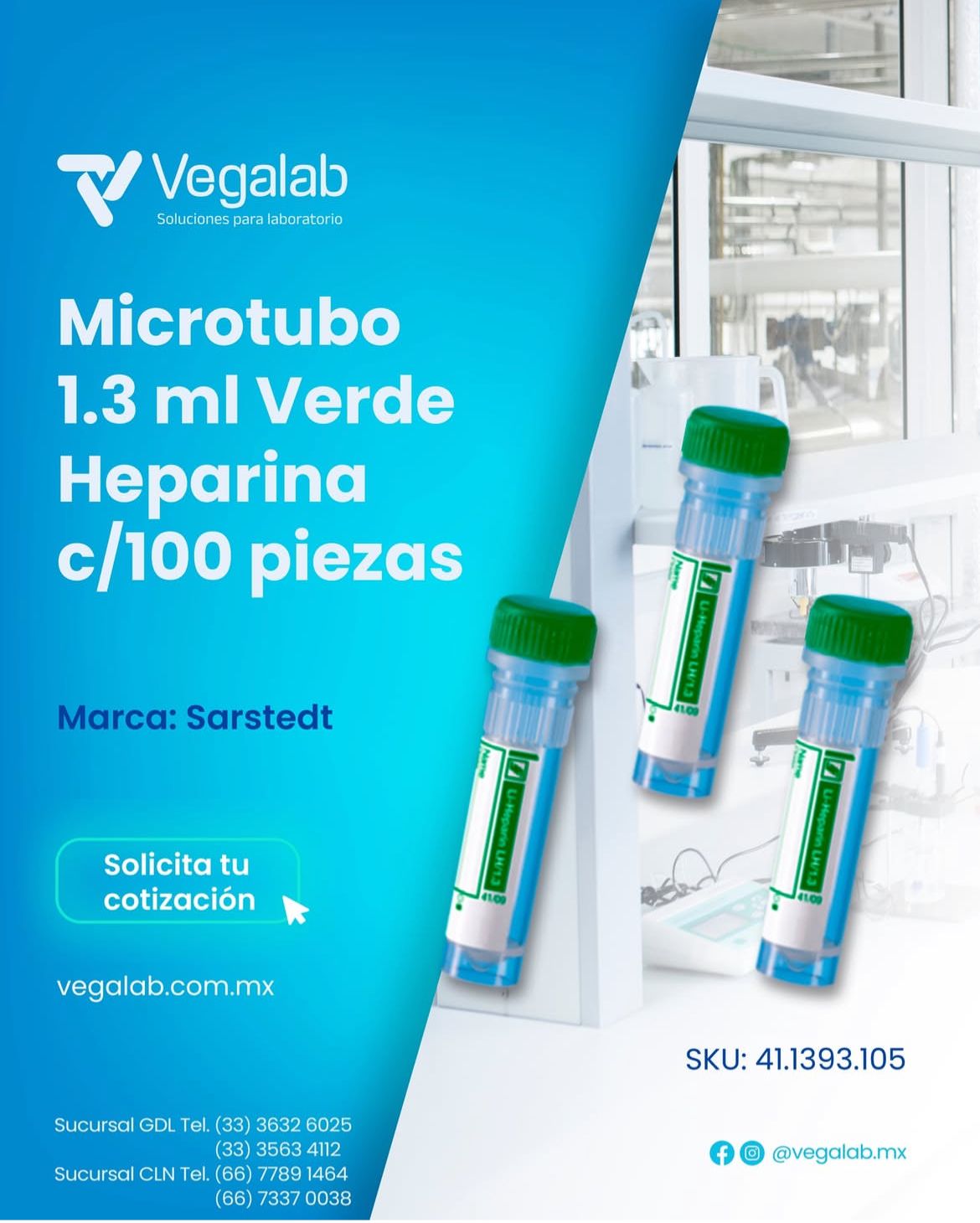Microtubo 1.3ml Verde Heparina Litio c/100 - Sarstedt
