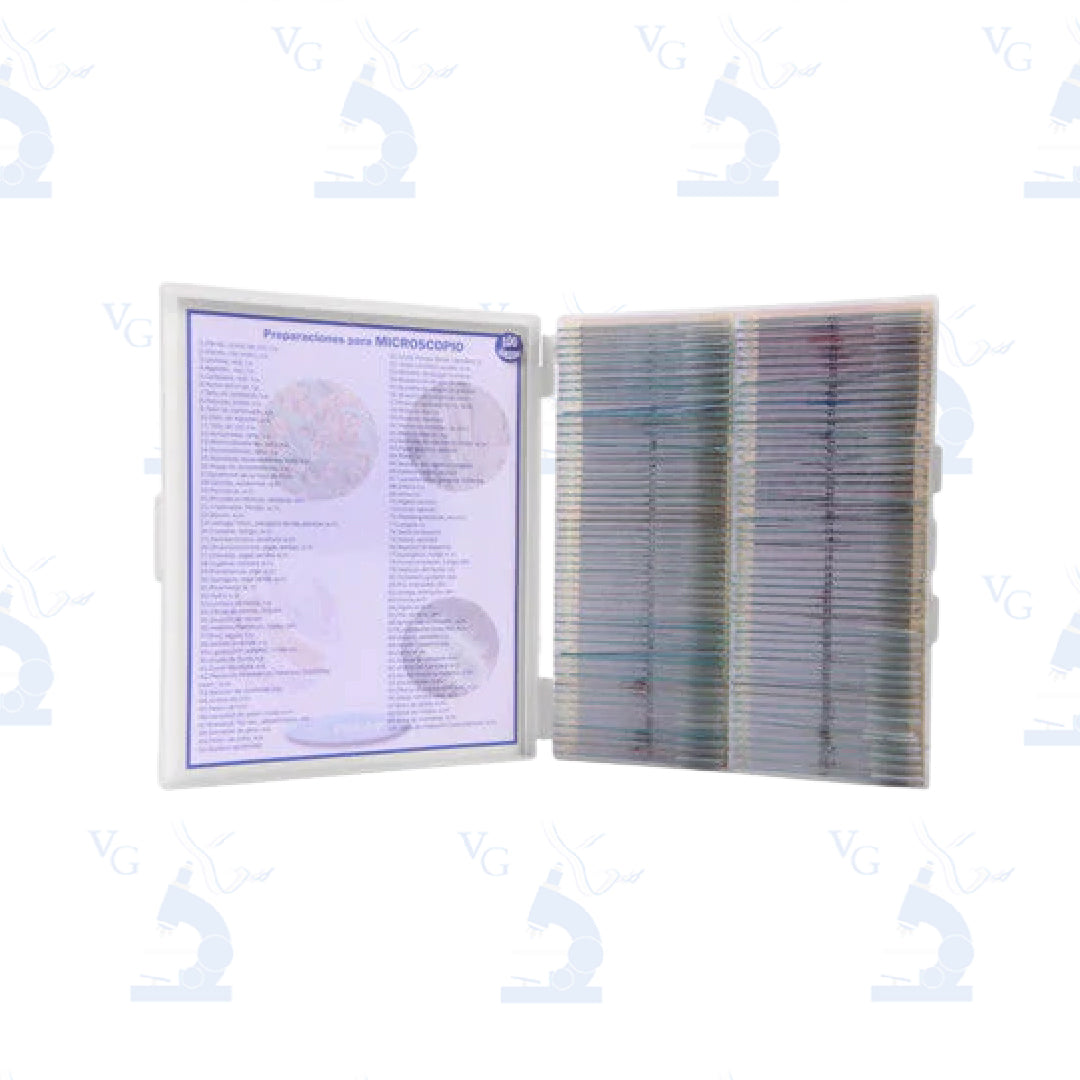 Estuche con 100 preparaciones biológicas. Modelo VE-S100 Velab