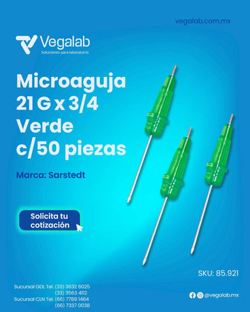 Microaguja Verde 21Gx3/4 c/50 piezas - Sarstedt Vegalab