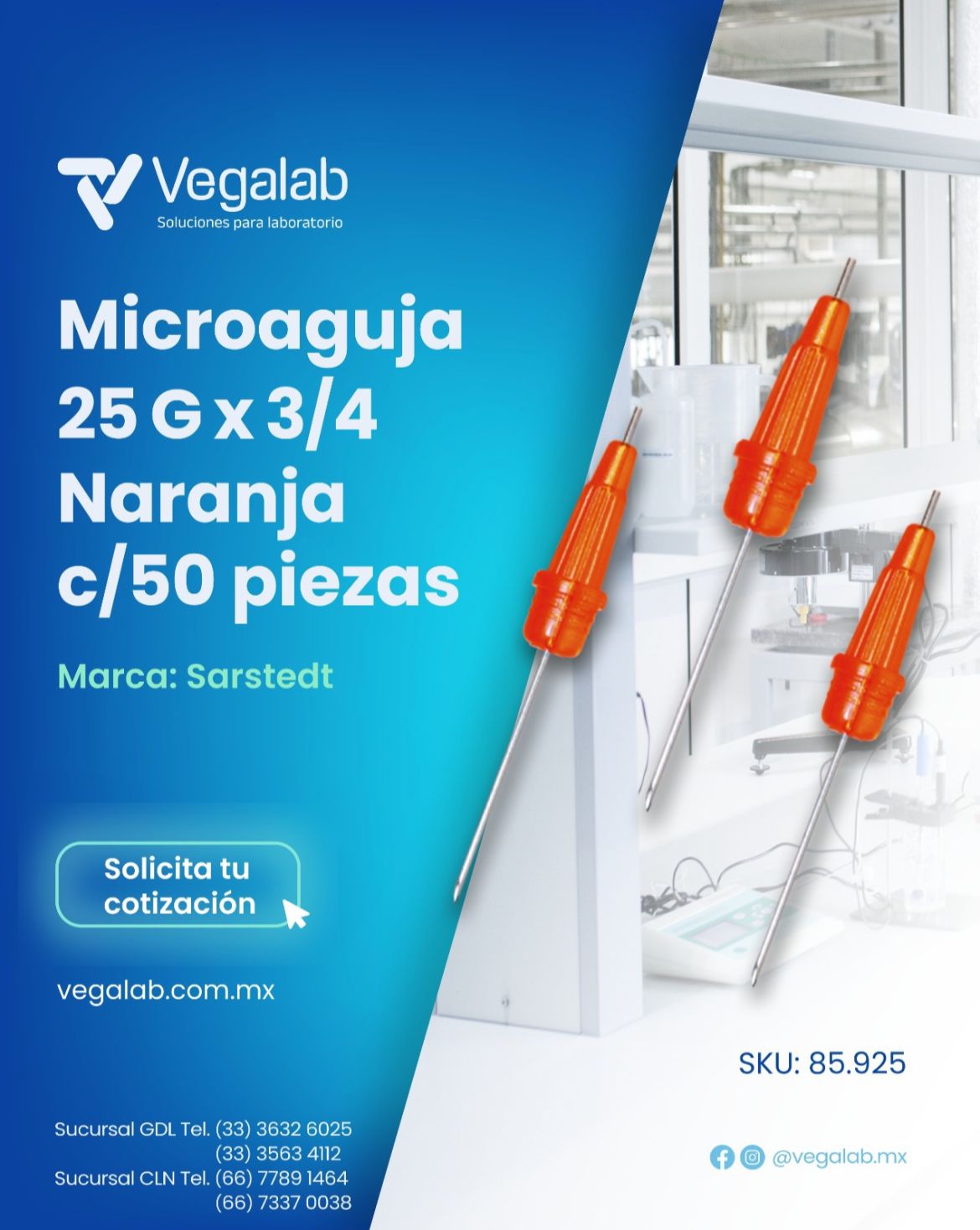 Microaguja Naranja 25Gx3/4 con 50 piezas SARSTEDT